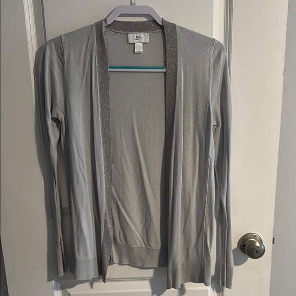 LOFT Gray Cardigan with Shimmer Trim - Picture 1 of 3